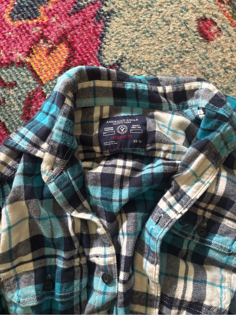 American Eagle Outfitters Teal Black White Plaid Button-Down Shirt